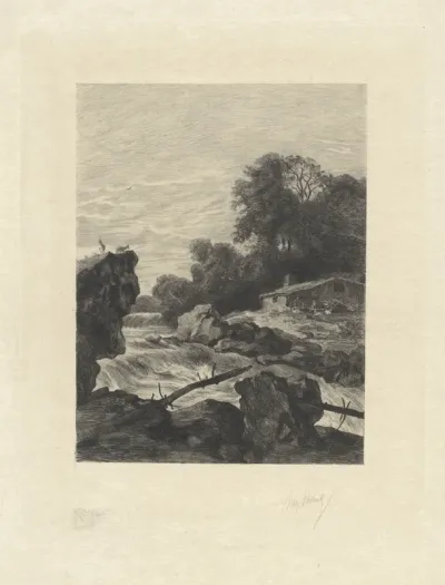 Berglandschap met een rivier met waterval