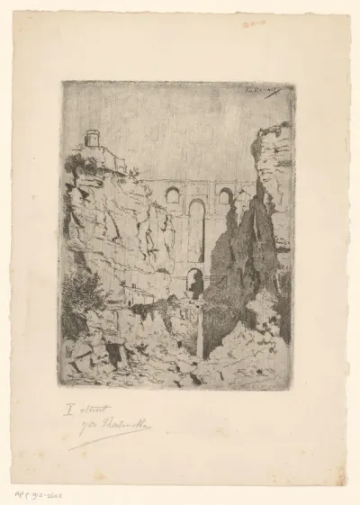 Berglandschap met een ruïne in een kloof
