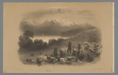 Berglandschap met geitenhoeders en bergmeer