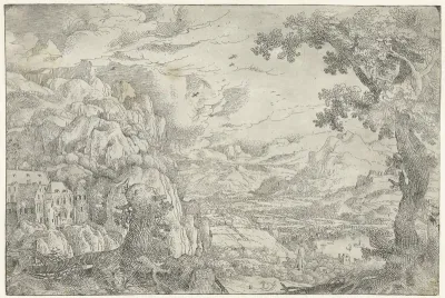Berglandschap met geknotte boom