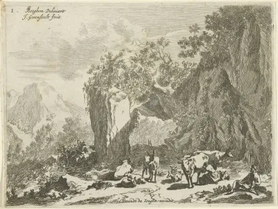 Berglandschap met herder, herderin en vee