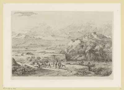 Berglandschap met herders en een kudde koeien
