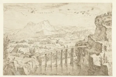 Berglandschap met hoge brug