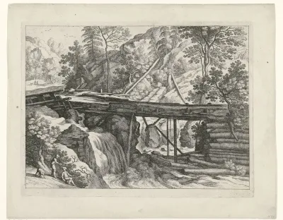 Berglandschap met houten aquaduct