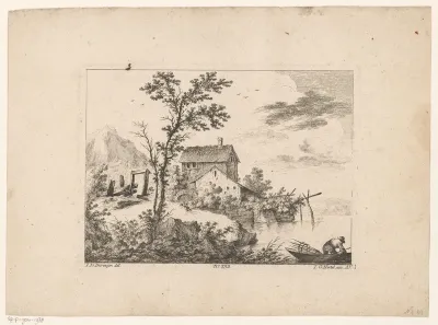 Berglandschap met huizen aan het water