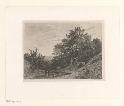 Berglandschap met koeien bij een beek