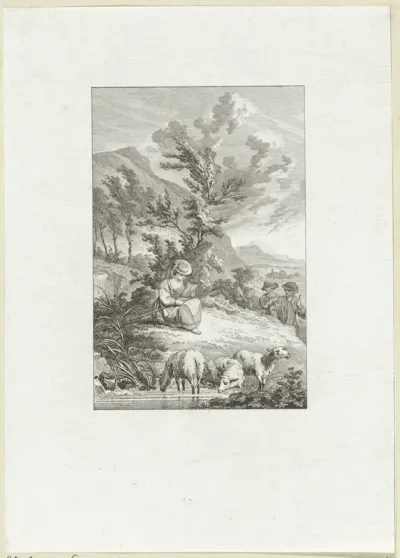 Berglandschap met lezende herderin