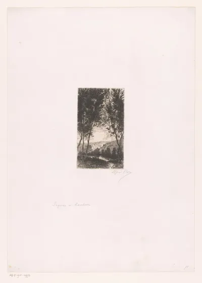 Berglandschap met meer en bomen op de voorgrond