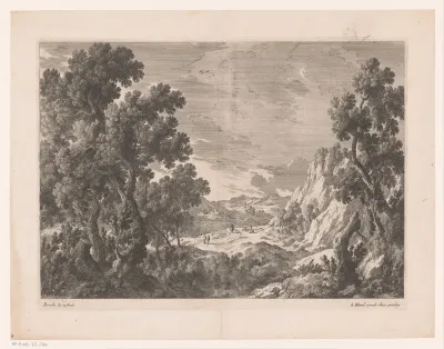 Berglandschap met mensen op een weg
