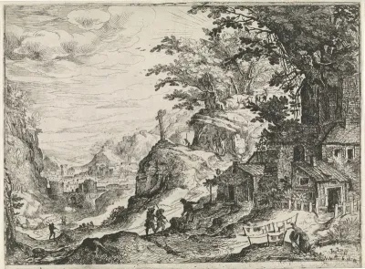 Berglandschap met ommuurde stad in het dal