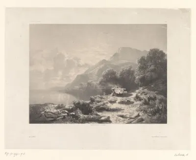 Berglandschap met pad langs een meer
