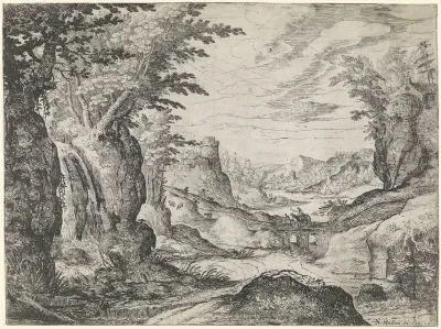 Berglandschap met rivier en brug