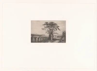 Berglandschap met stenen brug