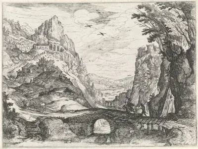 Berglandschap met stenen brug