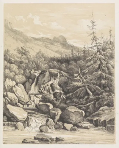 Berglandschap met waterval