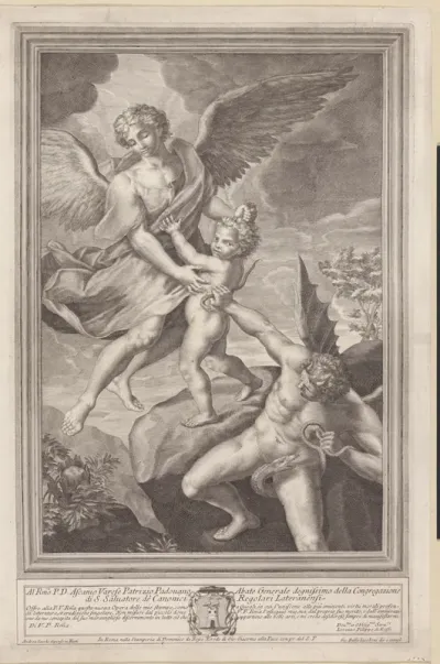 Beschermengel met kind en duivel