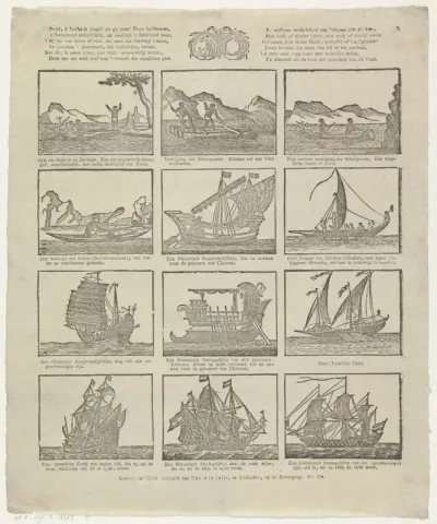 Besef, ô Hollands jeugd! als gij deez' prent beschouwt, / 't Ontzettend onderscheid, dat tusschen 't dobb'rend hout (...)