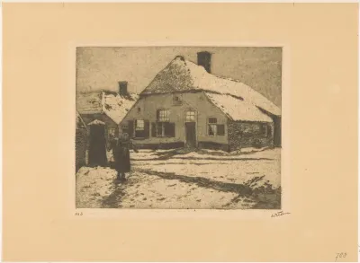 Besneeuwde huizen aan een weg in Ede