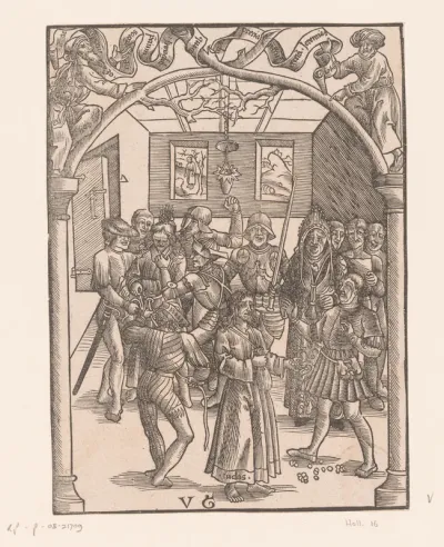 Bespotting van Christus door soldaten en Judas die de zilverlingen terugbrengt