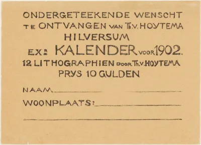 Bestelkaart voor kalender 1902