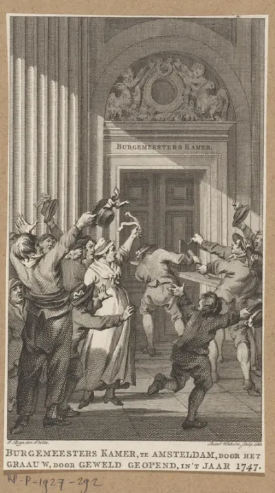 Bestorming van de burgemeesterskamer in het stadhuis van Amsterdam, 1747