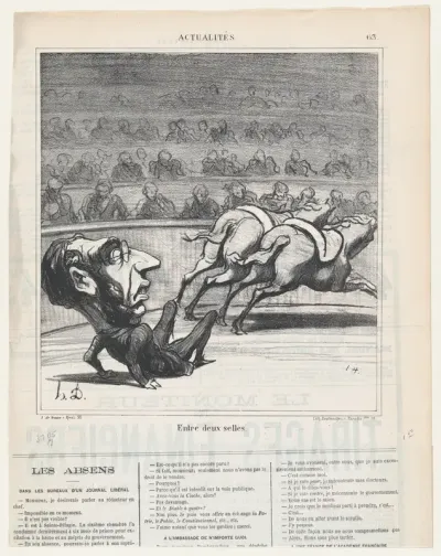 Between two chairs, from 'News of the day,' published in Le Charivari, April 15, 1869