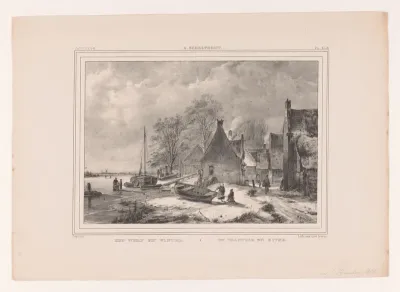 Bevroren rivier bij dorp
