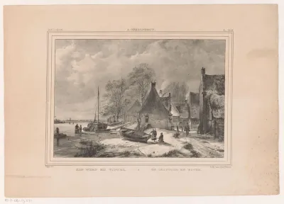 Bevroren rivier bij dorp