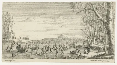 Bevroren rivier met schaatsers