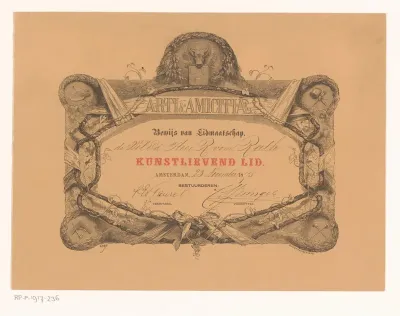 Bewijs van lidmaatschap van Arti et Amicitiae