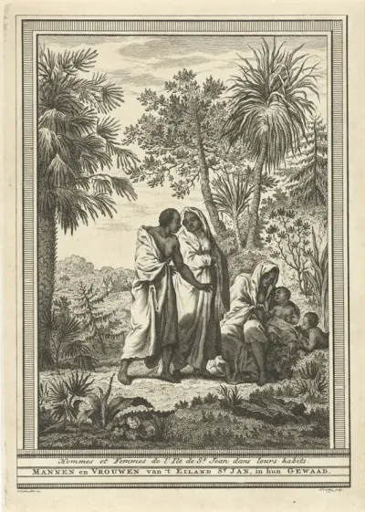 Bewoners van het eiland Sint Jan bij Afrika