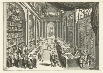 Bezoekers in het natuurhistorisch kabinet van Levinus Vincent in Haarlem