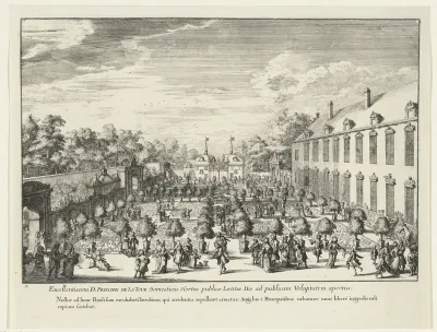 Bezoekers van de tuinen van het Hof van Thurn en Tassis in Brussel, 1686