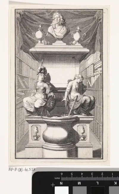 Bibliotheek met Minerva en Rechtvaardigheid