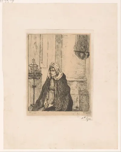 Biddende vrouw in kerk of kapel