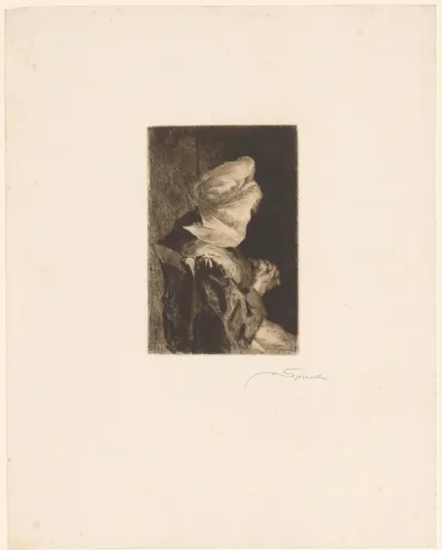 Biddende vrouw in stoel