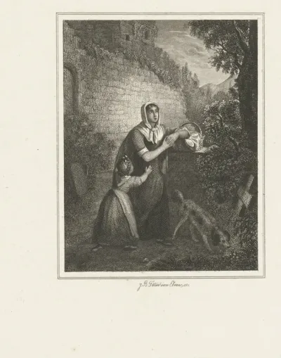 Biddende vrouw op kerkhof