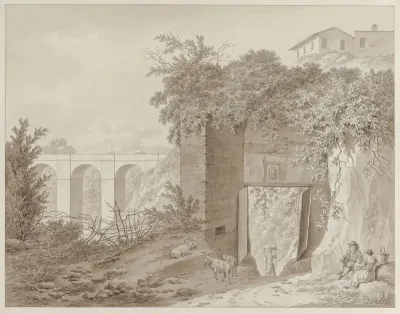 Bij Civita Castellana, rechts op de voorgrond een rustend gezin