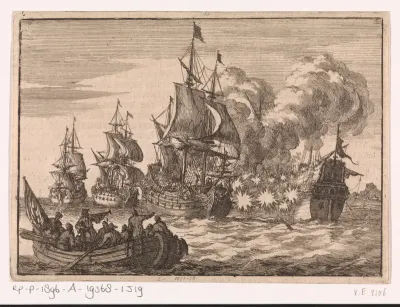 Bij Valencia wordt de Spaanse admiraal Papachino door drie Franse schepen onder admiraal Tourville aangevallen omdat hij niet snel genoeg salueerde, 1688