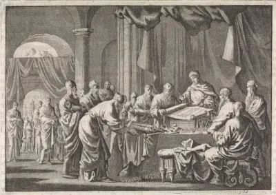 Bijeenkomst van de 72 vertalers van de wet op bevel van koning Ptolomeüs Philadelphus
