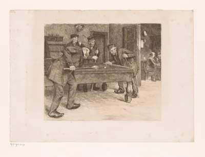 Biljartende mannen in een café