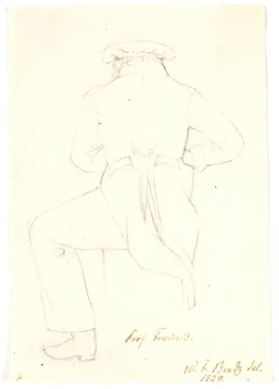 Billedhuggeren Hermann Ernst Freund, professor ved Akademiet. Siddende, set fra ryggen