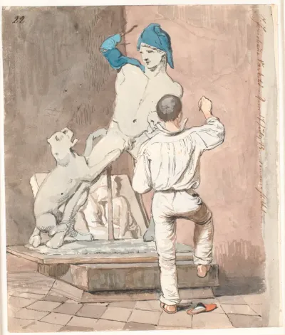 Billedhuggeren J.A. Jerichau i sit atelier i Rom