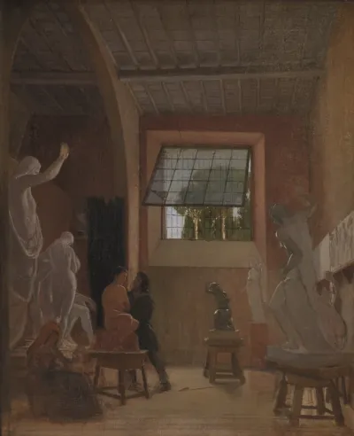 Billedhuggeren Jens Adolph Jerichau i sit atelier i Rom