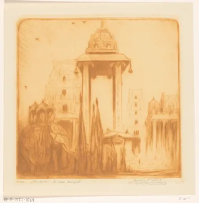 Binnenhof van een tempel in Brits-Indië