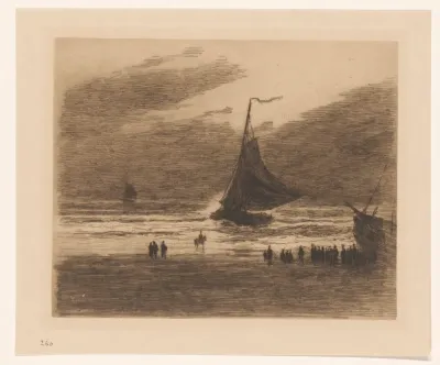 Binnenkomende vissersboot op het strand