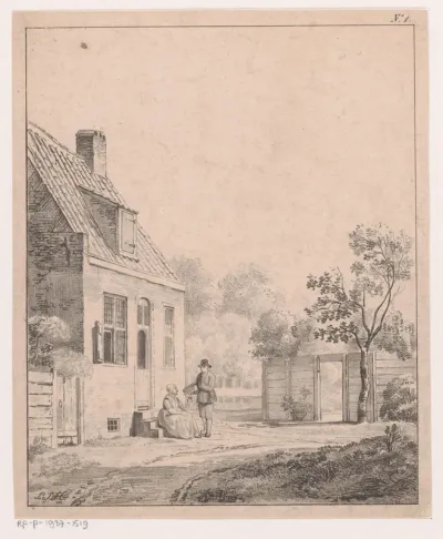 Binnenplaats met man en vrouw