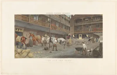 Binnenplaats van een hotel met paarden