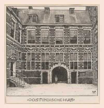 Binnenplaats van het Oost-Indische Huis aan de Oude Hoogstraat te Amsterdam