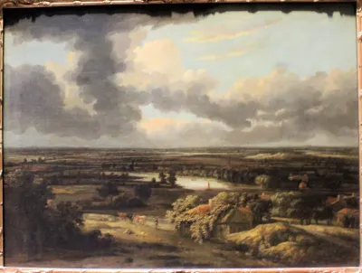 Bird's eye view of a Dutch landscape from the dunes